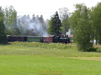 Nach dem Umsetzen in Jokioinen ging es mit der Lok 5 mit dem Schornstein voraus wieder zum Betriebsmittelpunkt Minkiö